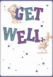 With cheerful artistry and local warmth, this get well card instantly uplifts-a scene very much at home in Waterloo's vibrant neighbourhood. Two adorable characters, a teddy bear and a puppy, frame the large, colour-rich text spelling 'Get Well', rendered in energetic purples and deep teals that pop against a luminous cream background. Each animal's illustrated fur appears almost tangible-inviting the imagination to feel its comforting softness, reminiscent of snuggling a beloved pet in a Waterloo flat on a rainy afternoon. Across the design, stars in blue and violet shades twinkle with optimism, mirroring the playful lights of local cafes after dusk. The card emanates a hopeful, celebratory atmosphere, every visual detail carefully placed to communicate caring and kindness-much like the bespoke bouquets hand-prepared by Waterloo Flowers and delivered across SE1. This is more than a message-it's an embrace for someone recovering or in need of a little light, layered with the love and craftsman's spirit that define the heart of Waterloo.